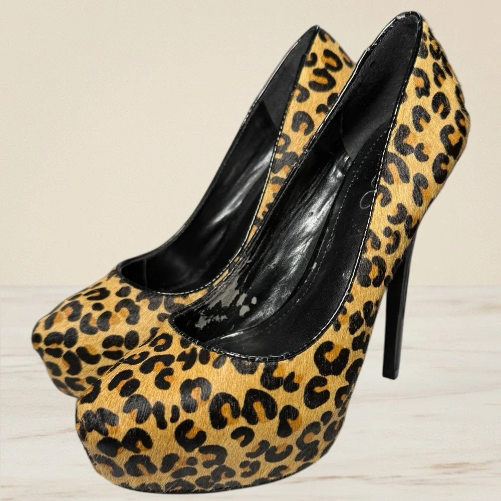 💛🖤🤎 ALDO - Calf Hair Leopard Print Stiletto Heels - Gorgeous! - Picture 2 of 7